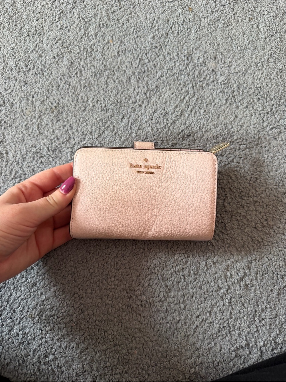 kate spade pale pink pebbled leather zip & snap wallet